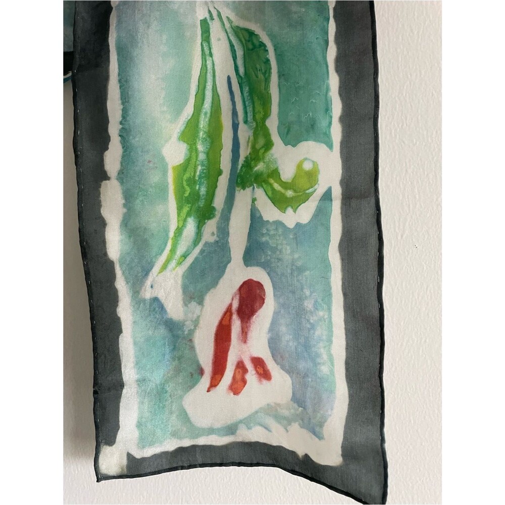 Long rectangular silk scarf watercolor blue tulip floral whimsy ethereal 52 x 8 - Picture 3 of 4